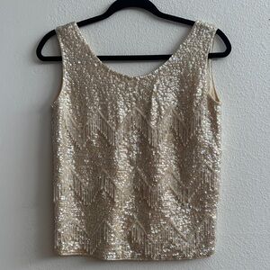 Sequin Embellished Cream Tank Top